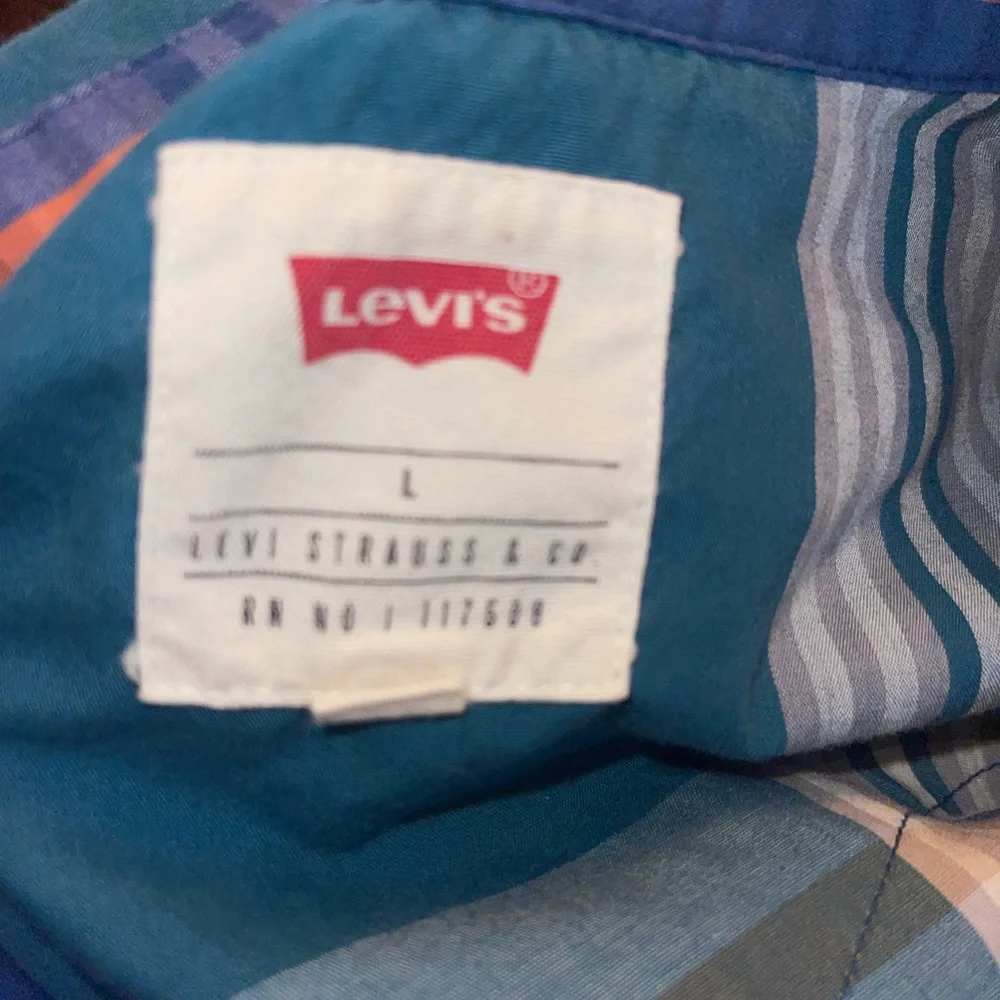 LEVIS Plaid WESTERN Shirt Mens Large L‎ Pearl Snaps Long Sleeve Blue